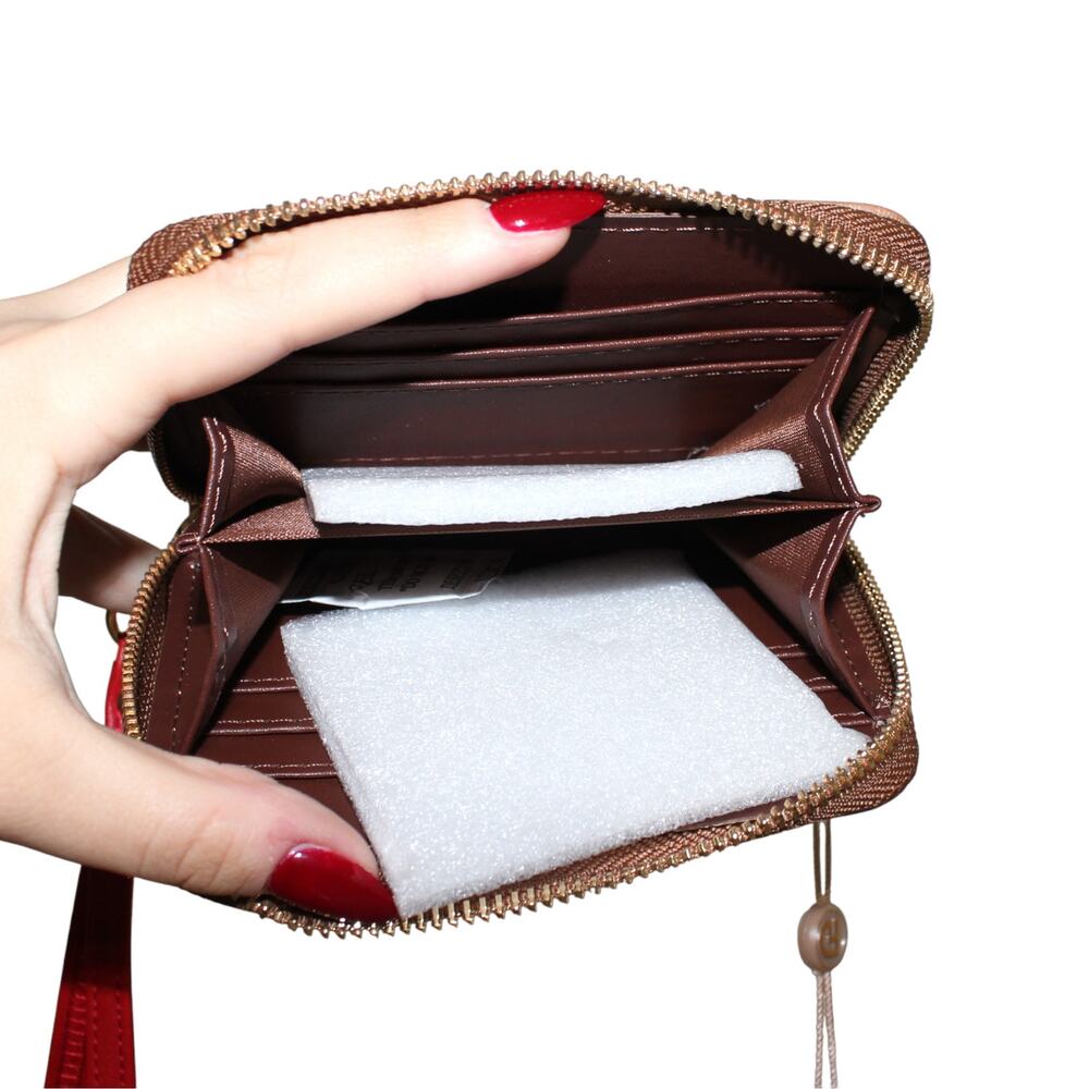 Vegan Brown Mini Accordion Wallet with Wristlet Strap NWT - Picture 4 of 4